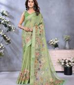 Green woven cotton silk saree with blouse piece