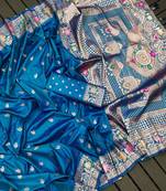 Sky blue soft silk blend saree with zari weaving meenakari design