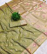 Light green soft silk blend saree with zari weaving meenakari design