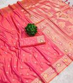 Pink soft silk blend saree with zari weaving meenakari design