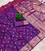 Violet soft banarasi silk saree with zari weaving meenakari design