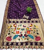 Wine faux banarasi silk saree with paithani rich weaved pallu and blouse