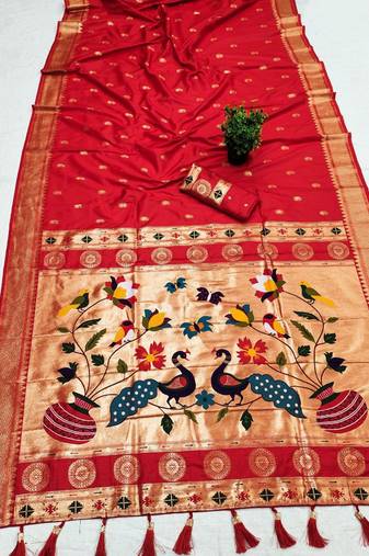 Pink  faux banarasi silk saree with paithani rich weaved pallu and blouse