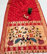 Pink  faux banarasi silk saree with paithani rich weaved pallu and blouse