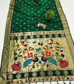 Green  faux banarasi silk saree with paithani rich weaved pallu and blouse