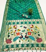 Sea green  faux banarasi silk saree with paithani rich weaved pallu and blouse