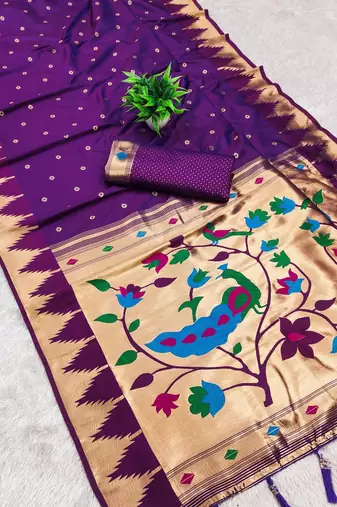 Magenta color faux banarasi silk saree with paithani rich weaved pallu and blouse
