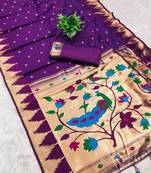 Magenta color faux banarasi silk saree with paithani rich weaved pallu and blouse