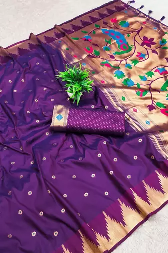 Magenta color faux banarasi silk saree with paithani rich weaved pallu and blouse