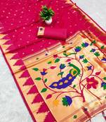 Rani pink color faux banarasi silk saree with paithani rich weaved pallu and blouse
