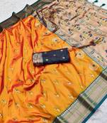 Yellow faux banarasi silk saree with paithani rich weaved pallu and blouse