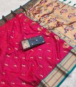 Pink  faux banarasi silk saree with paithani rich weaved pallu and blouse