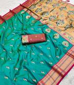 Sea green  faux banarasi silk saree with paithani rich weaved pallu and blouse