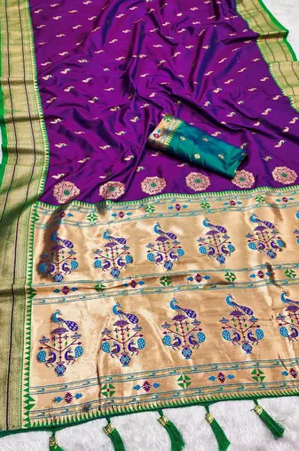 Wine faux banarasi silk saree with paithani rich weaved pallu and blouse