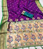Wine faux banarasi silk saree with paithani rich weaved pallu and blouse