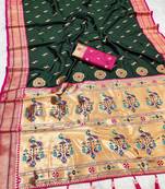Green  faux banarasi silk saree with paithani rich weaved pallu and blouse