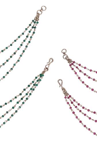 Traditional modish 3 string long chain gold plated combo set of 2 ear-chain(kaanchain) for women