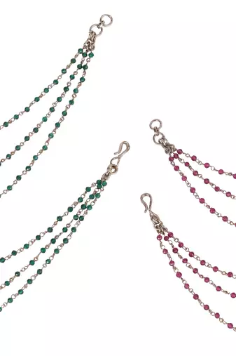Traditional modish 3 string long chain gold plated combo set of 2 ear-chain(kaanchain) for women