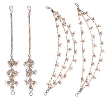 Inspired pearl 3 string gold plated set of 2 combo ear-chain(kaan chain) for women 1