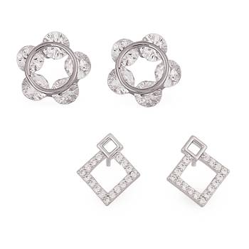 Desirable round shape silver plated combo set of 2 stud earring for women 1