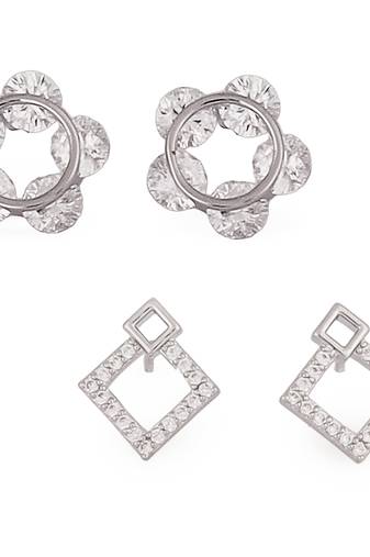 Desirable round shape silver plated combo set of 2 stud earring for women