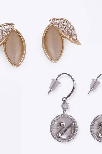 Embedded circle swan silver plated combo set of 2 stud earring for women