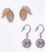 Embedded circle swan silver plated combo set of 2 stud earring for women