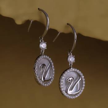 Embedded circle swan silver plated combo set of 2 stud earring for women 2