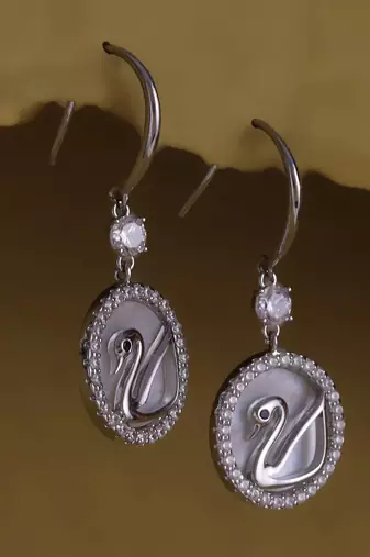 Embedded circle swan silver plated combo set of 2 stud earring for women