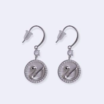 Embedded circle swan silver plated combo set of 2 stud earring for women 4