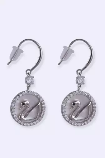 Embedded circle swan silver plated combo set of 2 stud earring for women