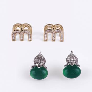 Crystal letter m charm gold plated combo set of 2 stud earring for women 1