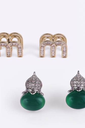 Crystal letter m charm gold plated combo set of 2 stud earring for women