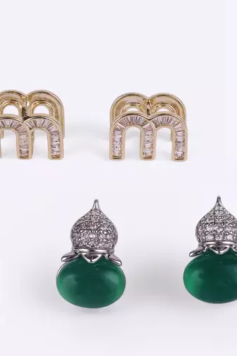 Crystal letter m charm gold plated combo set of 2 stud earring for women