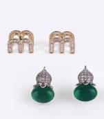 Crystal letter m charm gold plated combo set of 2 stud earring for women