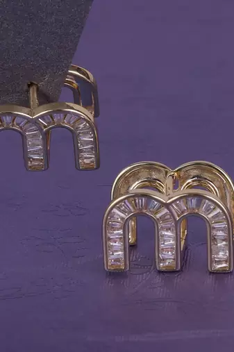 Crystal letter m charm gold plated combo set of 2 stud earring for women