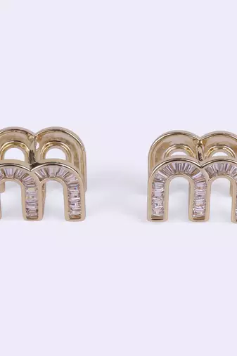 Crystal letter m charm gold plated combo set of 2 stud earring for women