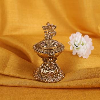Traditional flower and peacock design gold plated brass set of 2 combo sindoor dani/dibbi for women 2