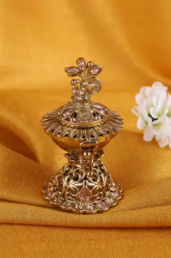Traditional flower and peacock design gold plated brass set of 2 combo sindoor dani/dibbi for women