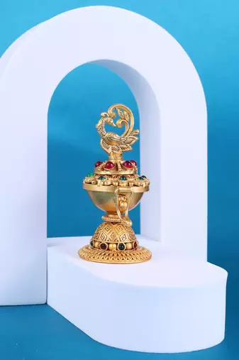 Traditional flower and peacock design gold plated brass set of 2 combo sindoor dani/dibbi for women