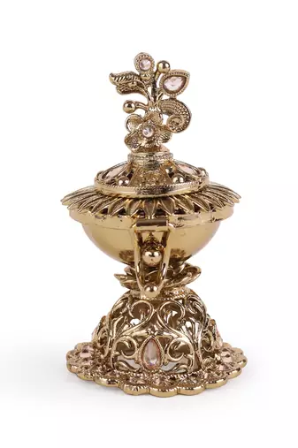 Traditional flower and peacock design gold plated brass set of 2 combo sindoor dani/dibbi for women