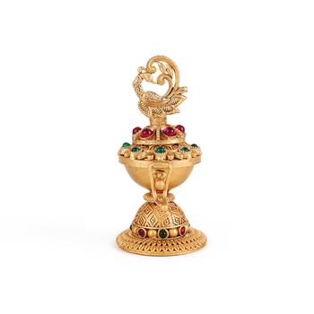 Traditional flower and peacock design gold plated brass set of 2 combo sindoor dani/dibbi for women 5