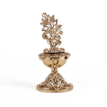 Traditional leaf flower and elephant design antique gold plated brass set of 2 combo sindoor dani/dibbi for women 5