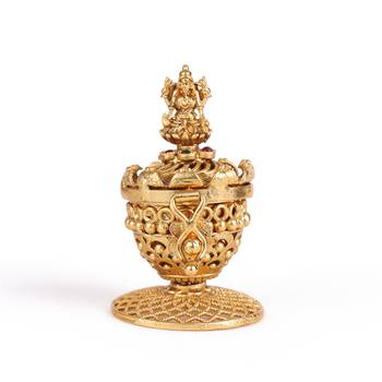 Traditional laxmi and peacock design gold plated brass set of 2 combo sindoor dani/dibbi for women 5