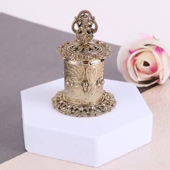 Traditional laxmi design antique gold plated brass set of 2 combo sindoor dani/dibbi for women 3