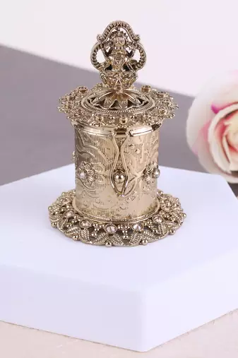 Traditional laxmi design antique gold plated brass set of 2 combo sindoor dani/dibbi for women