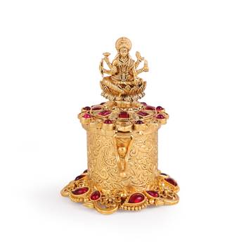 Traditional laxmi design antique gold plated brass set of 2 combo sindoor dani/dibbi for women 4