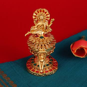 Traditional peacock flower and kalasha(waterpot) design gold plated brass set of 2 combo sindoor dani/dibbi for women 2