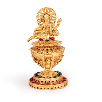 Traditional peacock flower and kalasha(waterpot) design gold plated brass set of 2 combo sindoor dani/dibbi for women 4