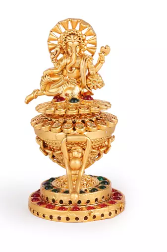 Traditional peacock flower and kalasha(waterpot) design gold plated brass set of 2 combo sindoor dani/dibbi for women